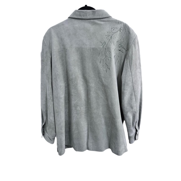 Terry Lewis Sage All Leather Floral Embroidery    suede Jacket and skirt 1X - Picture 8 of 16